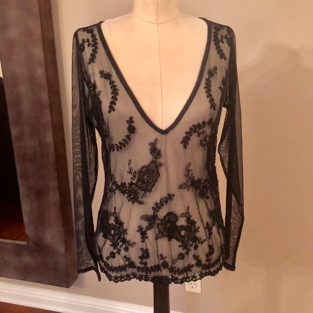 NY Company black beaded blouse